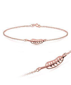 Skeleton Leaf Rose Gold Plated Silver Anklet ANK-203-RO-GP